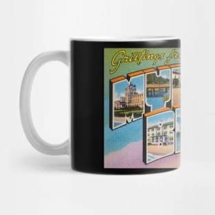 Greetings from Myrtle Beach, South Carolina. This digitally restored 1930's era vintage postcard is perfect gift for the Myrtle Beach, SC lover and features many historic landmarks Mug